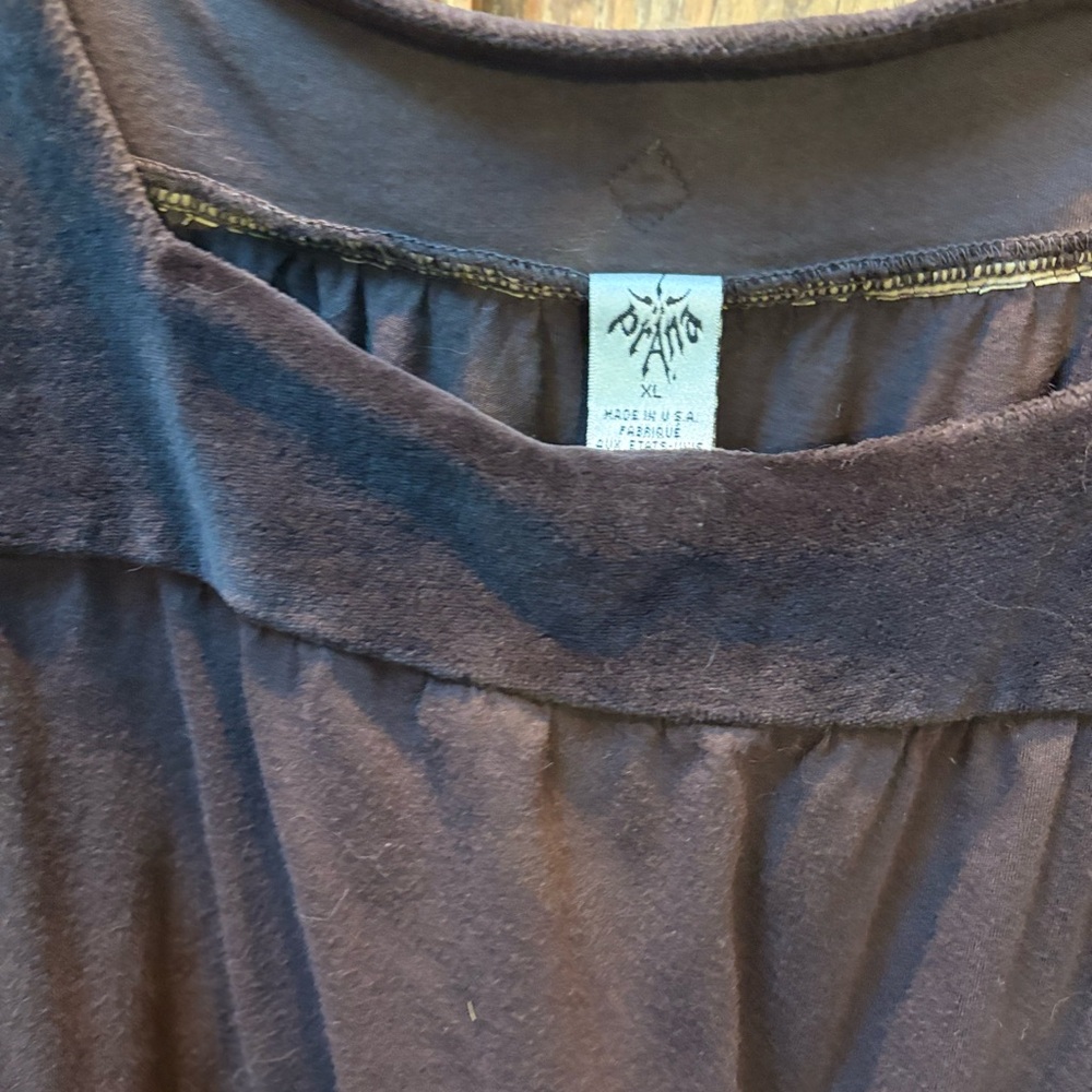 Prana Dark Brown 100% Cotton Midi Dress with velvet trim. 3/4 sleeve EUC XL - Picture 9 of 12